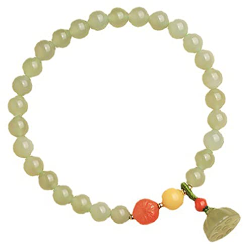 Feng Shui Armband Hetian Nephrit Jade Armband 6mm Naturstein Armband Lotus Anhänger Armband Glücksbringer Armband Reichtum Talisman Stretch Armband for donn von FEATUR