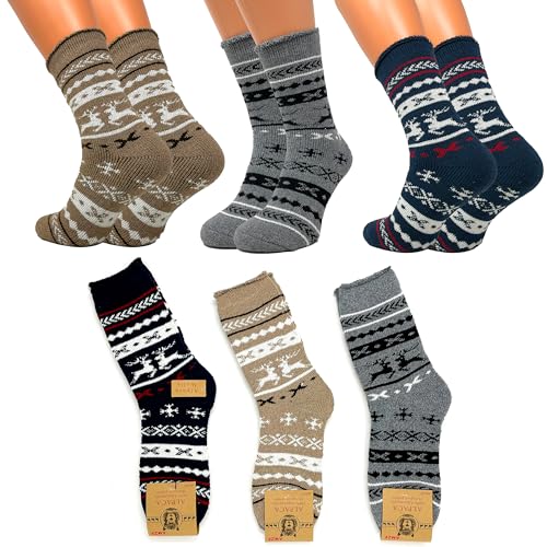 FEBE 3 Paar Alpaka Socken 40-43 Weihnacht Motiv Dick Flauschig Warm Alpakawolle Lustige Bunte Wollsocken Wintersocken von FEBE