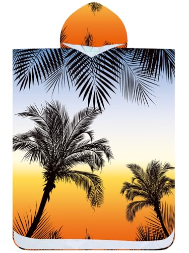 FEBE Badeponcho Bademantel mit Sonnenaufgang Muster Damen Herren 145x80 cm Badetuch mit Kapuze Surf Poncho Mikrofaser Kuschelig Schnelltrocken von FEBE