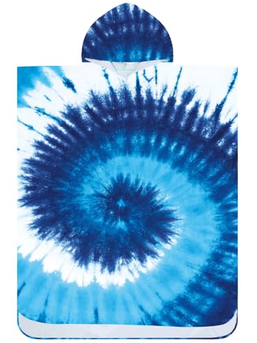 FEBE Badeponcho Bademantel mit Wirbel Muster Damen Herren 145x80 cm Badetuch mit Kapuze Surf Poncho Mikrofaser Kuschelig Schnelltrocken von FEBE