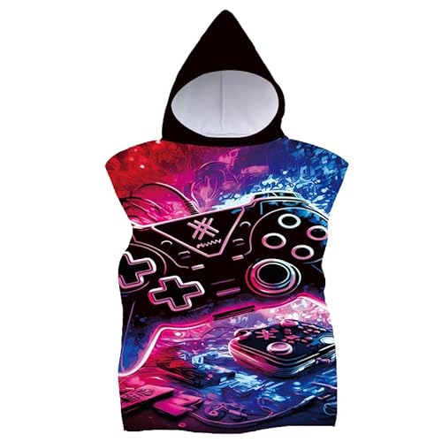 FEBE Badeponcho Kinder Gamer Muster Badetuch Mit Kapuze Bademantel für Kleinkind Strandponcho Strandtuch von FEBE