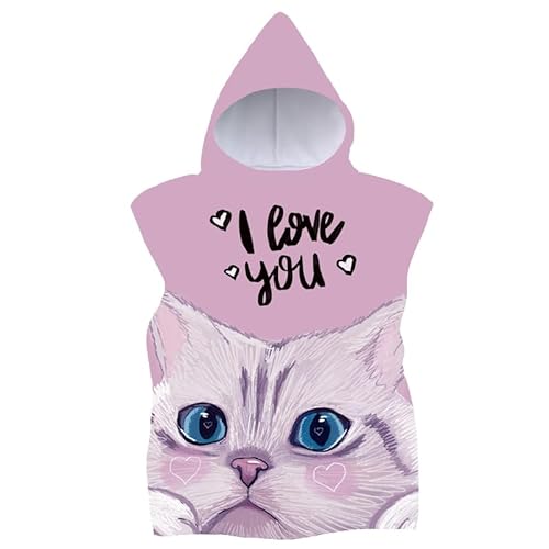 FEBE Badeponcho Kinder I Love You Muster Badetuch Mit Kapuze Bademantel für Kleinkind Strandponcho Strandtuch von FEBE