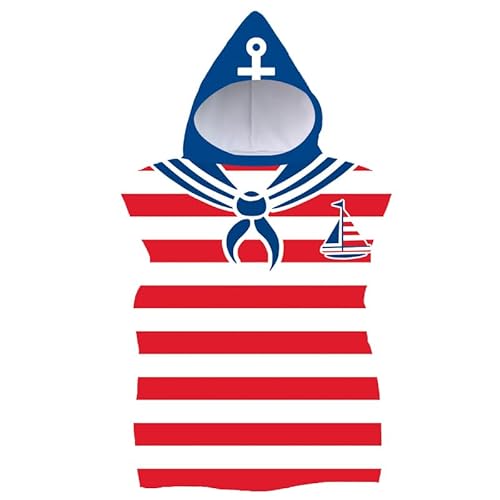 FEBE Badeponcho Kinder Seemann Muster Badetuch Mit Kapuze Bademantel für Kleinkind Strandponcho Strandtuch von FEBE