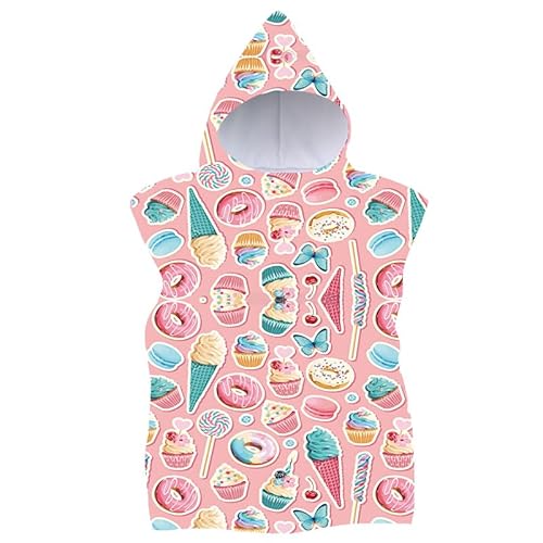 FEBE Badeponcho Kinder Süßigkeiten Muster Badetuch Mit Kapuze Bademantel für Kleinkind Strandponcho Strandtuch von FEBE