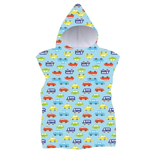 FEBE Badeponcho Kinder buntes Autos Muster Badetuch Mit Kapuze Bademantel für Kleinkind Strandponcho Strandtuch von FEBE