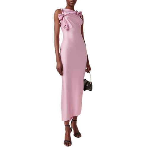 FEBSDHSMI Damen Sommer Satin Mock Neck Party Cocktail Midikleid Hals Krawatte Cocktail Party Maxikleid von FEBSDHSMI