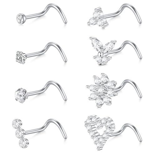 FECTAS 18g Nasenstecker Ring Edelstahl Nasenstecker Diamant CZ Herz Schraube Nasenringe für Frauen Korkenzieher Nasenloch Piercing Schmuck von FECTAS