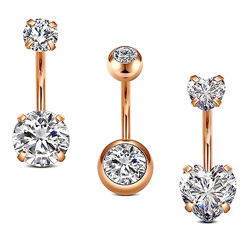 FECTAS 3er Bauchnabelpiercing 10mm Bauchpiercing Rosegold 14G Chirurgenstahl Piercing Bauchnabel Ring Damen Schmuck von FECTAS
