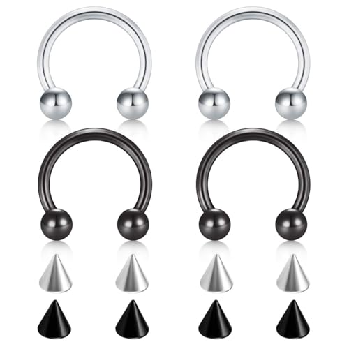 FECTAS Hufeisen Ringe Chirurgenstahl Nase Septum Hufeisen Ohrring Augenbraue Tragus Lippen Ringe Daith Helix Piercing Schmuck für Frauen Männer 14g 10mm Silber Schwarz von FECTAS