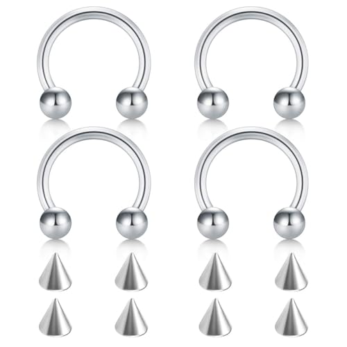 FECTAS Hufeisen Ringe Chirurgenstahl Nase Septum Hufeisen Ohrring Augenbraue Tragus Lippen Ringe Daith Helix Piercing Schmuck für Frauen Männer 14g 10mm Silber von FECTAS