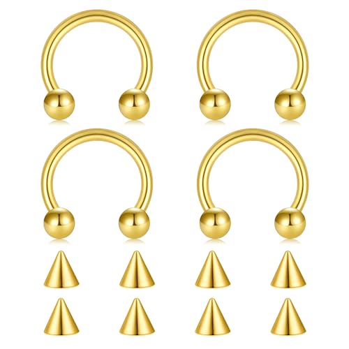 FECTAS Hufeisen Ringe Chirurgenstahl Nase Septum Hufeisen Ohrring Augenbraue Tragus Lippen Ringe Daith Helix Piercing Schmuck für Frauen Männer 14g 12mm Gold von FECTAS