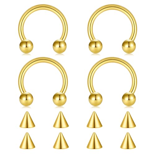 FECTAS Hufeisen Ringe Chirurgenstahl Nase Septum Hufeisen Ohrring Augenbraue Tragus Lippen Ringe Daith Helix Piercing Schmuck für Frauen Männer 14g 12mm Gold von FECTAS