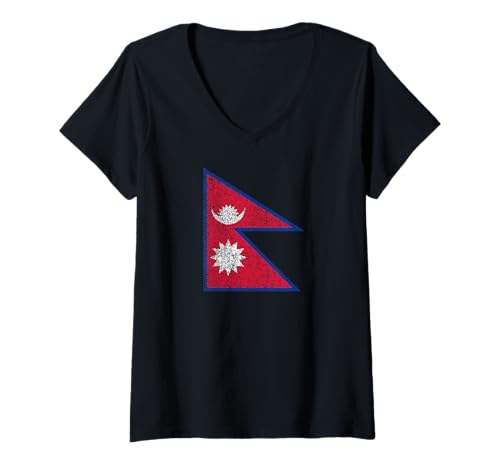 Damen Nationalflagge von Nepal Kathmandu Nepalesischer Stolz T-Shirt mit V-Ausschnitt Damen Nationalflagge von Nepal Kathmandu Nepalesischer Stolz T-Shirt mit V-Ausschnitt von FEDERAL DEMOCRATIC REPUBLIC OF NEPAL
