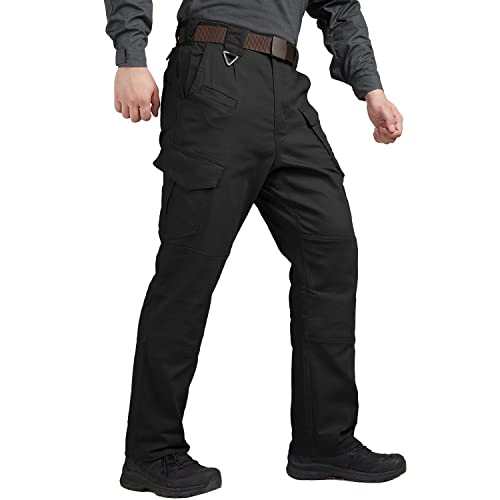 FEDTOSING Cargohose Herren Vintage Militär Tactical Hosen mit Stretch Arbeitshose Outdoor Viele Taschen Leichte Baumwolle, Black 082 Modell 30x30 von FEDTOSING