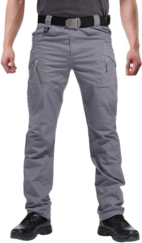 FEDTOSING Cargohose Herren Vintage Militär Tactical Hosen mit Stretch Arbeitshose Outdoor Viele Taschen Leichte Baumwolle, Grau, Gr. 38/36 von FEDTOSING
