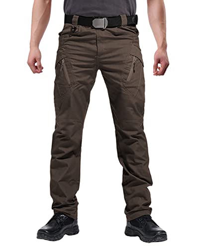 FEDTOSING Cargohose Herren Vintage Militär Tactical Hosen mit Stretch Arbeitshose Outdoor Viele Taschen Leichte Baumwolle, WELTWEIT BRAUN, Gr. 36x34 von FEDTOSING