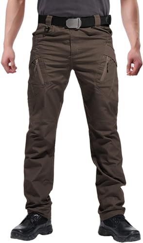 FEDTOSING Cargohose Herren Vintage Militär Tactical Hosen mit Stretch Arbeitshose Outdoor Viele Taschen Leichte Baumwolle, WELTWEIT BRAUN, Gr. 42/32 von FEDTOSING