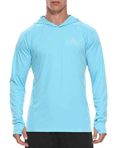 FEDTOSING Herren Outdoor UPF 50+ Sonnenschutz Hoodie Langarm T Shirt Schnelltrocknendes UV Shirt Laufen Angeln mit Daumenlöchern Blue 3XL von FEDTOSING