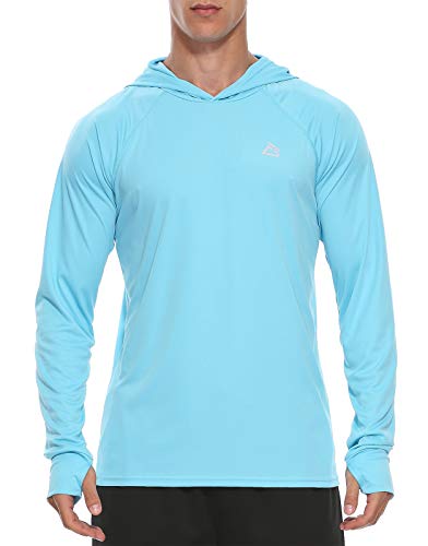 FEDTOSING Herren Outdoor UPF 50+ Sonnenschutz Hoodie Langarm T Shirt Schnelltrocknendes UV Shirt Laufen Angeln mit Daumenlöchern Blue L von FEDTOSING