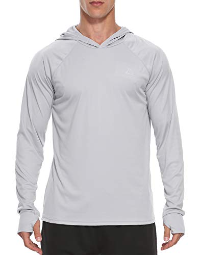 FEDTOSING Herren Outdoor UPF 50+ Sonnenschutz Hoodie Langarm T Shirt Schnelltrocknendes UV Shirt Laufen Angeln mit Daumenlöchern Grey 2XL von FEDTOSING