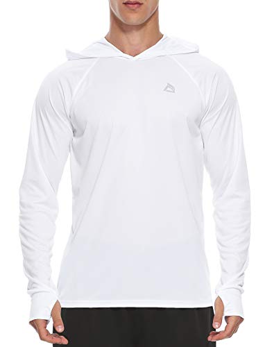 FEDTOSING Herren Outdoor UPF 50+ Sonnenschutz Hoodie Langarm T Shirt Schnelltrocknendes UV Shirt Laufen Angeln mit Daumenlöchern White 2XL von FEDTOSING