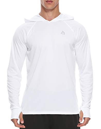 FEDTOSING Herren Outdoor UPF 50+ Sonnenschutz Hoodie Langarm T Shirt Schnelltrocknendes UV Shirt Laufen Angeln mit Daumenlöchern White 3XL von FEDTOSING