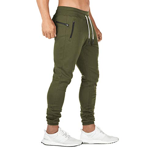 FEDTOSING Jogginghose Herren Fitness Spotshose Slim Fit Trainingshose Sweatpants Chino Baumwolle Taschen(Grün XS) von FEDTOSING