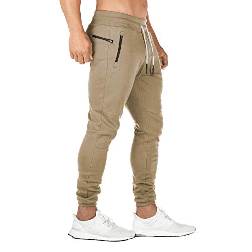 FEDTOSING Jogginghose Herren Fitness Spotshose Slim Fit Trainingshose Sweatpants Chino Baumwolle Taschen(Khaki XL) von FEDTOSING