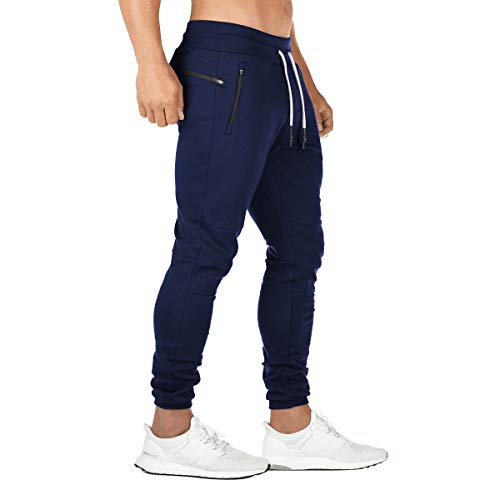 FEDTOSING Jogginghose Herren Fitness Spotshose Slim Fit Trainingshose Sweatpants Chino Baumwolle Taschen(Marine XL) von FEDTOSING