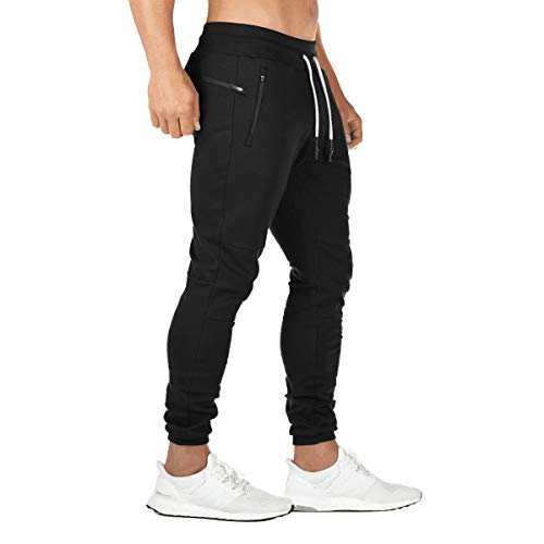 FEDTOSING Jogginghose Herren Fitness Spotshose Slim Fit Trainingshose Sweatpants Chino Baumwolle Taschen(Schwarz S) von FEDTOSING