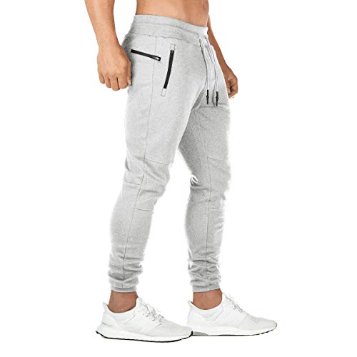 FEDTOSING Jogginghose Herren Fitness Spotshose Slim Fit Trainingshose Sweatpants Chino Baumwolle Taschen(hellgrau 2XL) von FEDTOSING