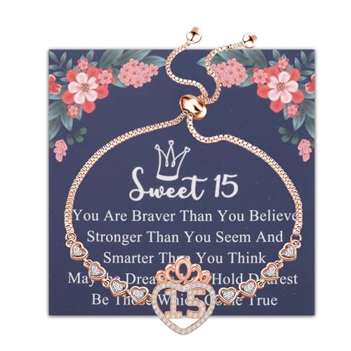 FEELMEM 15 Jahre alte Karte Geschenk 15 Anos Quinceanera Halskette Mädchen Sweet 15 Jewelry Quinceanera Geschenk 15. Geburtstag Geschenk für Mädchen, S, Kupfer, .na von FEELMEM