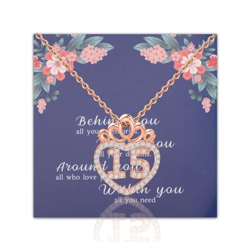 FEELMEM 15 Jahre alte Karte Geschenk 15 Anos Quinceanera Halskette Mädchen Sweet 15 Jewelry Quinceanera Geschenk 15. Geburtstag Geschenk für Mädchen, S, Kupfer, .na von FEELMEM