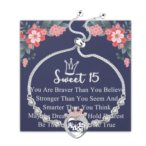 FEELMEM 15 Jahre alte Karte Geschenk 15 Anos Quinceanera Halskette Mädchen Sweet 15 Jewelry Quinceanera Geschenk 15. Geburtstag Geschenk für Mädchen, S, Kupfer, .na von FEELMEM