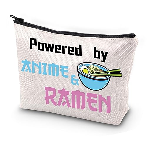 FEELMEM Anime Liebhaber Geschenke für Mädchen Frauen Anime Make-up Tasche Anime Liebhaber Geschenk Powered by Anime und Ramen Reißverschluss Tasche Japanische Anime Fans Geschenk, beige, von FEELMEM