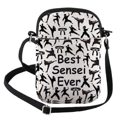 FEELMEM Best Sensei Ever Crossbody Geldbörse Tasche Taekwondo Jiu Jitsu Coach Geschenk Karate Lehrer Geschenk Kampfsport Geschenke, Beige, modisch von FEELMEM