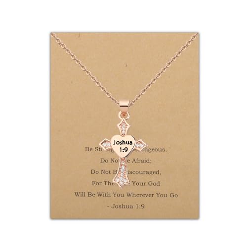 FEELMEM Christliches Geschenk Joshua 1:9 Kreuz Anhänger Halskette Bibelvers Christliche Halskette Religiöse Konfirmation Geschenk, middle, Kupfer von FEELMEM