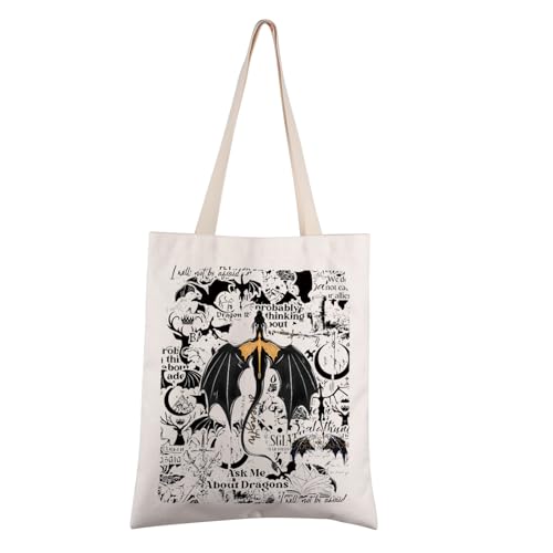 FEELMEM Fantasy Four Wing Tote Bag Dragon Rider Fans Gift Book Lover Black and Gold Dragon Shopping Bag Bookish Merchandise (BEIGE) von FEELMEM