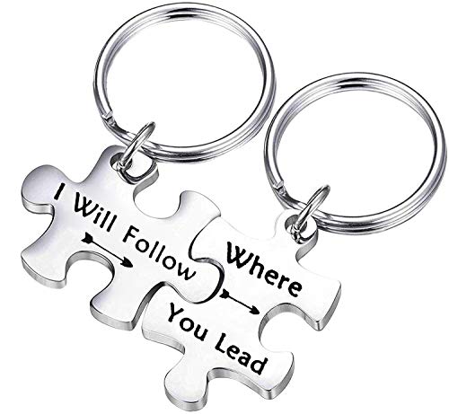 FEELMEM Geelmem Gilmore Mädchen Puzzle Schlüsselanhänger Where You Lead I Will Follow Pärchen Schlüsselanhänger Set Mutter Tochter Geschenk BBF Geschenke Brautjungfern Geschenk, Silber, Middle von FEELMEM