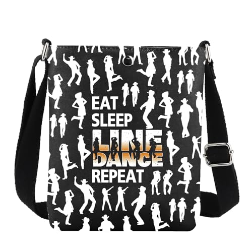 FEELMEM Line Dance inspirierte Crossbody-Tasche, Eat Sleep Line Dance Repeat Line Dancer Tasche, Geschenk für Line Dance Fan, Line Dancing Bag (schwarz), Schwarz , size von FEELMEM