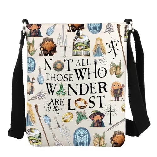 FEELMEM Lord Rings Crossbody-Taschen "Not All Those Who Wander Are Lost" LOTR-Fans Geschenke Geek-Geschenk LOTR-Filmliebhaber Geschenk, beige, Einheitsgröße von FEELMEM
