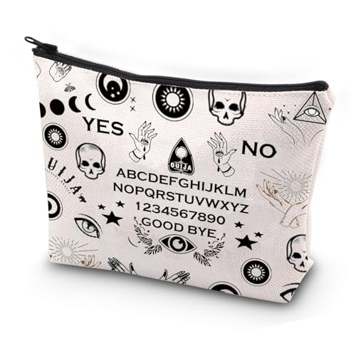 FEELMEM Magic Ouija Board schwarze Make-up-Tasche Ouija Reise Kosmetiktasche Aufbewahrungstasche mit Reißverschluss Spirit Board Tasche für Frauen, beige, Einheitsgröße, Make-up-Tasche von FEELMEM