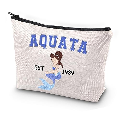 FEELMEM Meerjungfrau Aquata Make-up-Tasche für Frauen Aquata Est 1989 Kosmetiktasche Aquata Prinzessin Fans Geschenke Cartoon Filme Geschenk, beige, Einheitsgröße, Make-up-Tasche von FEELMEM