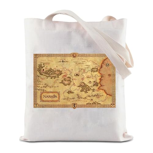 FEELMEM Narnia Map Canvas Tote Bag Prince Caspian Movie Inspired Gifts Narnia Movie Fans Gift Bookish Narnia Merch, beige von FEELMEM