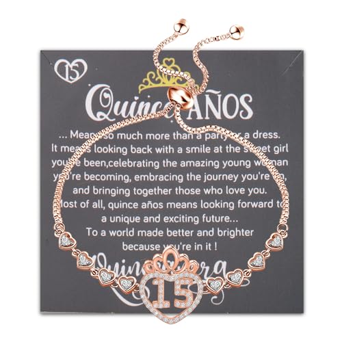 FEELMEM Quinceanera Geschenk 15 Quitten Anos Geschenk 15 Prinzessin Krone Charm Armband Happy 15th Birthday Geschenk, middle, Kupfer von FEELMEM