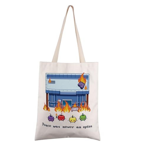 FEELMEM Valley Game Tote Bag Peace Was Never An Option Stardew Video Game Reusable Grocery Bag Farming Adventure Gaming Gift (beige) von FEELMEM
