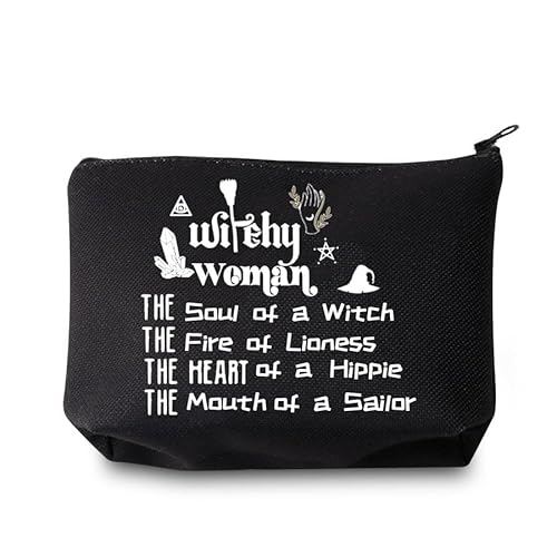 FEELMEM Witchy Gift Witchy Woman Soul of a Witch Fire Make-up-Tasche Hexen Halloween Geschenk Hexerei Kosmetiktasche für Hexenliebhaber, beige, Einheitsgröße, Make-up-Tasche von FEELMEM