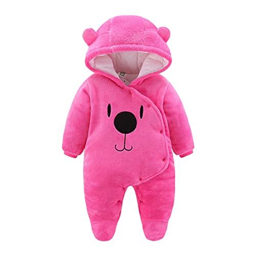 FEESHOW Baby Fleece Overall Strampler Mit Kapuze Mädchen Jungen Schneeanzüge Winter Warm Jumpsuit Footed Spielanzug Pink_A 50-56/0-3 Monate von FEESHOW
