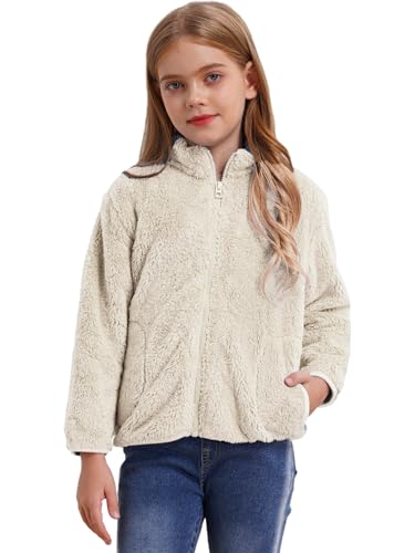 FEESHOW Baby Kinder Flauschige Fleece Jacke mit Stehkragen Mädchen Jungen Warme Herbst Winterjacke Mantel Jacket Coat Outwear Beige_C 134-140/9-10 Jahre von FEESHOW