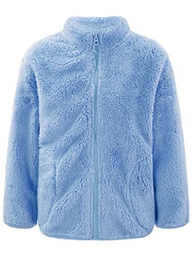 FEESHOW Baby Kinder Flauschige Fleece Jacke mit Stehkragen Mädchen Jungen Warme Herbst Winterjacke Mantel Jacket Coat Outwear Blau_C 134-140/9-10 Jahre von FEESHOW